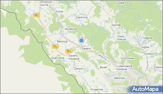 mapa Świerki, Świerki gmina Nowa Ruda na mapie Targeo